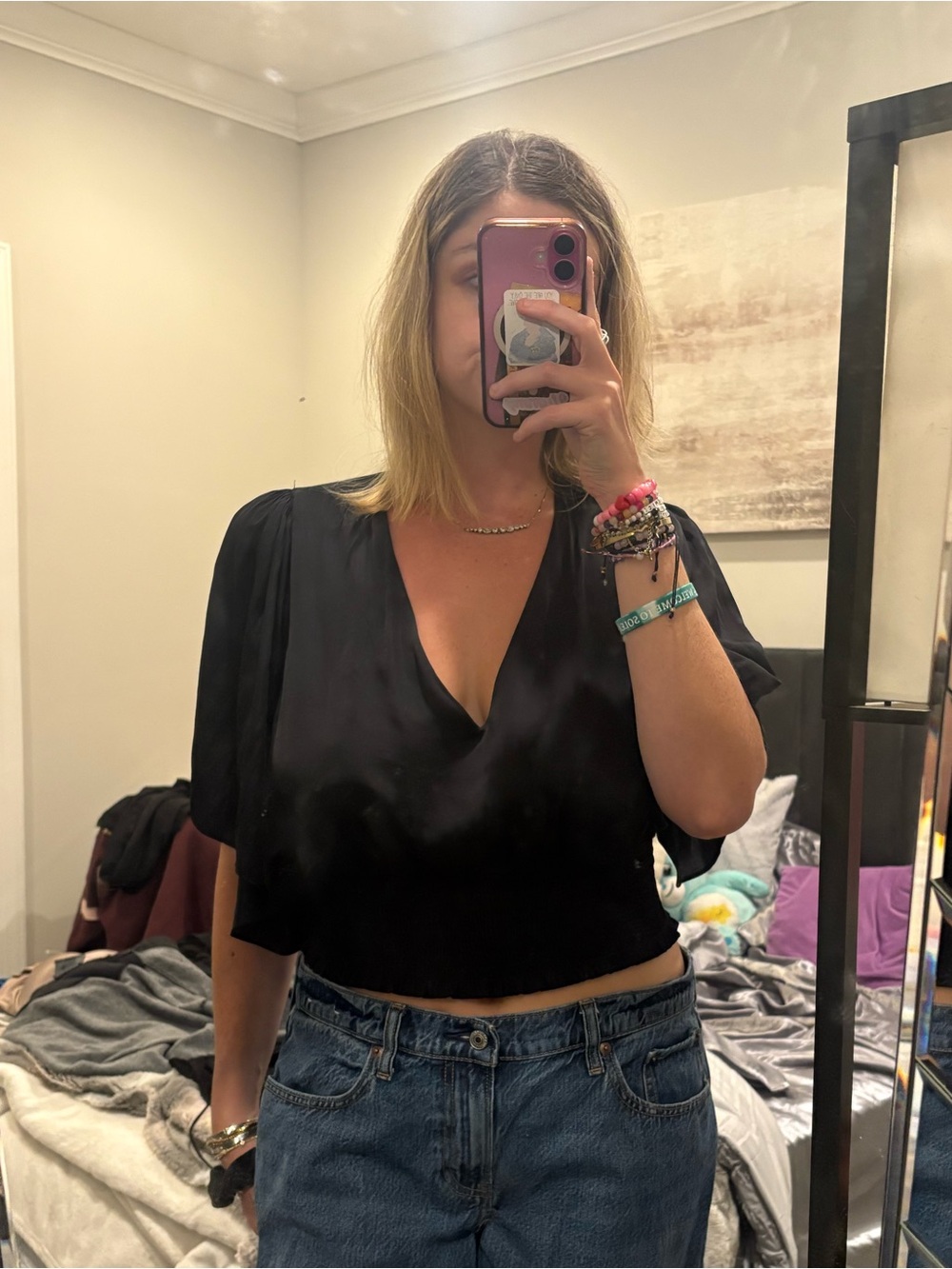 Black V-Neck Cropped Top